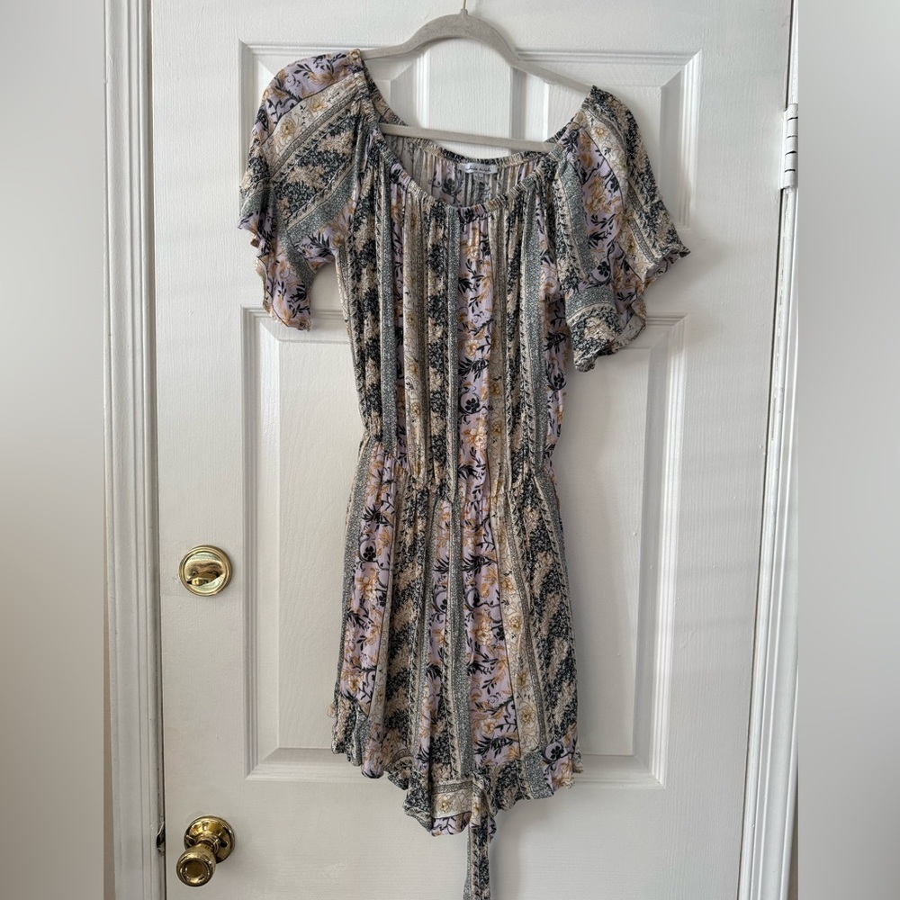White Birch Floral Romper in Purple and Cream